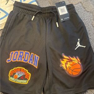 Jordan Black Mesh Basketball Shorts with Orange & Blue Graphics